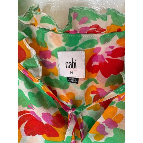 Cabi Womens Sleeveless Floral Print Dress With Ruffle V-Neck & Smocked Waist M - Picture 6 of 6